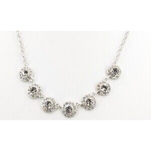 Rhinestone Necklace Silver Tone Round Crystal Halo Stations Chain 21 Inch Bold